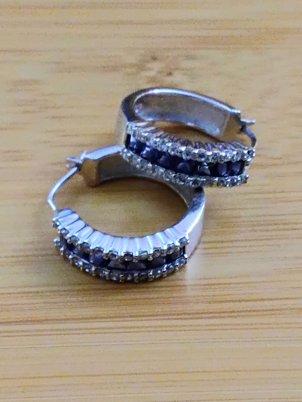 925 Silver Sapphire Cz Small Hoop Earrings